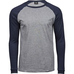 Tee Jay Mens Heather Baseball T-Shirt / Gray/Navy